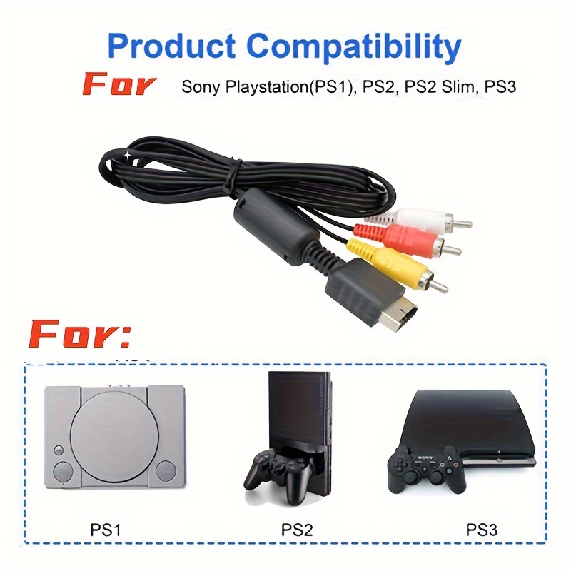 6Ft câble AV pour PS2 PS1 PS3 AV vers RCA Composite Audio - Temu
