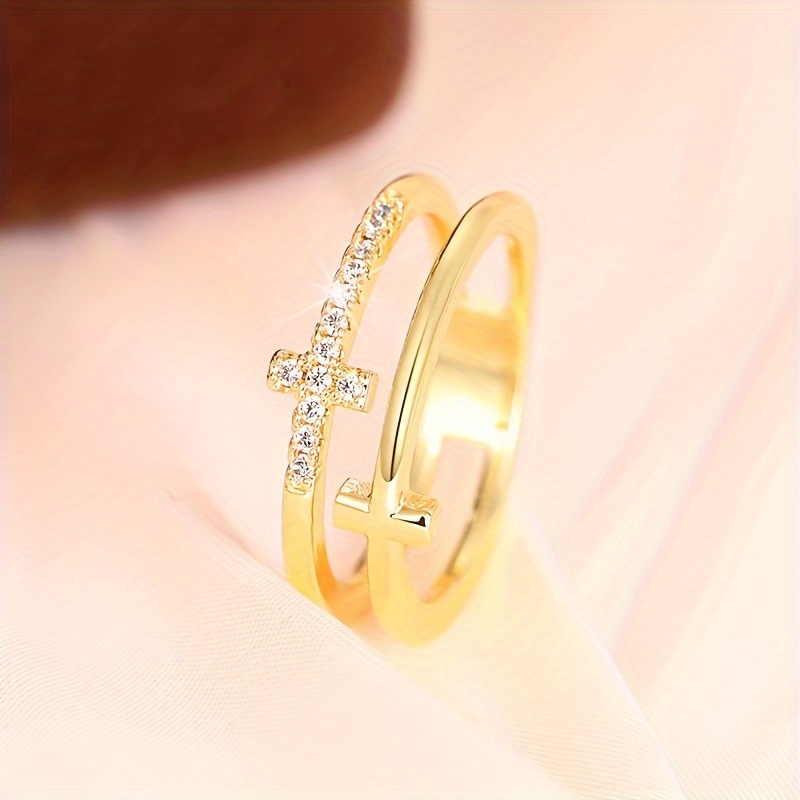 Dainty Promise Ring Double Cross Zirconia Wedding Ring