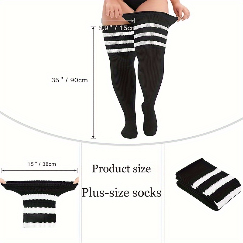 Plus Size Black & White Striped Thigh High for Women