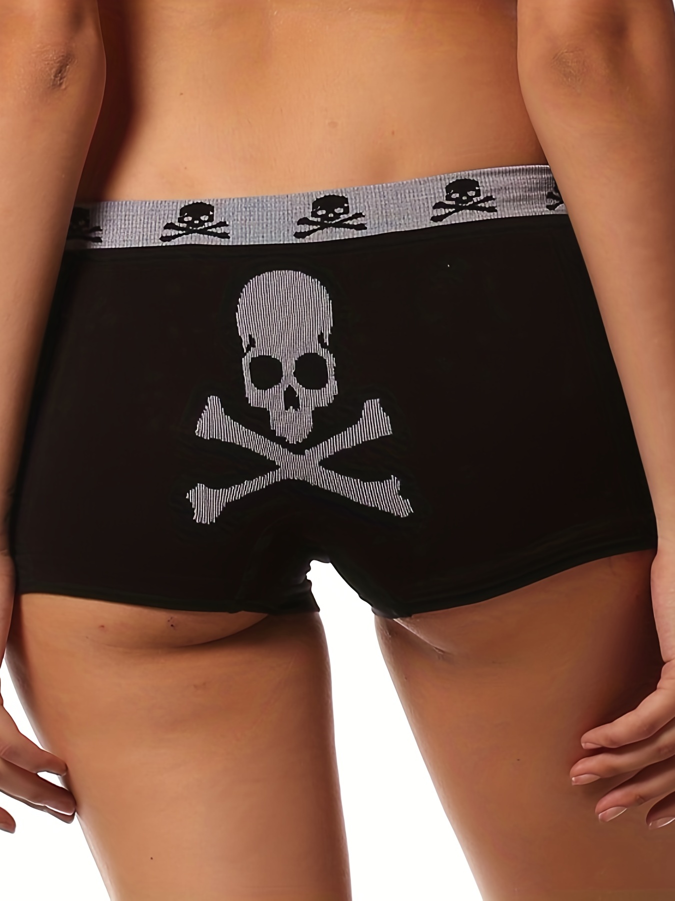 Sexy Women's Basic Stretch Tight Yoga Cotton Beach Boy Underwear Shorts-  Skull