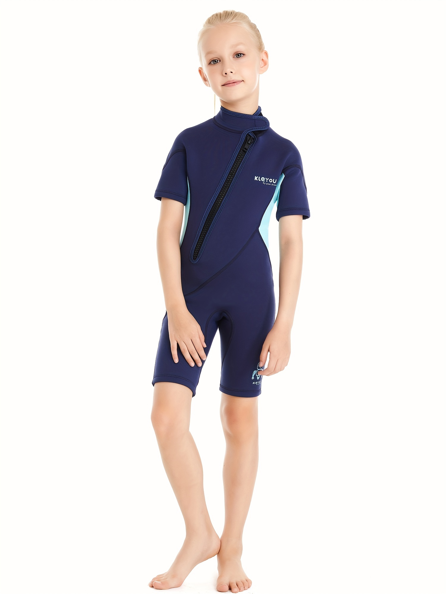 Kids Boys Girls Short Sleeve Swimsuit Zippered Wetsuit Swim One