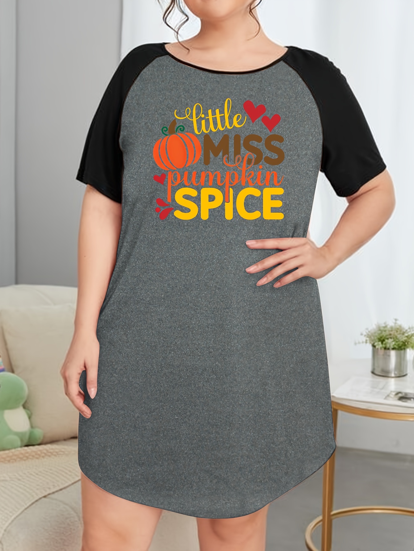 Women's Pumpkin Print Nightdress Raglan Sleeve