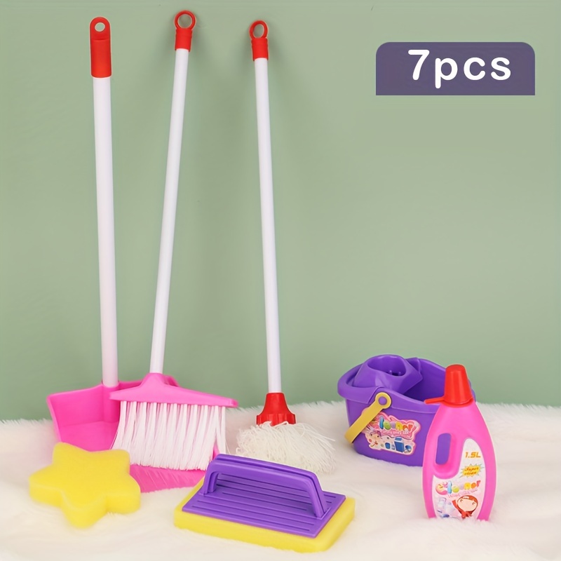 7pcs/set Mini Pretend Play Mop Broom Toys Cute Kids Cleaning Furniture  Tools Kit House Clean Toys Kids Cleaning Set Toddler Broom and Cleaning Set