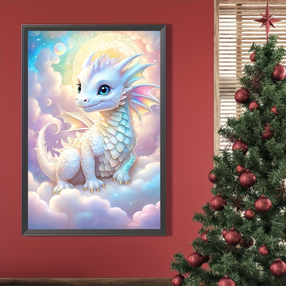 1pc Large Size 40*70cm/15.75inx27.57in Frameless DIY 5D Artificial Diamond  Painting White Cloud Flying Dragon Diamond Painting Art Craft For Wall Deco