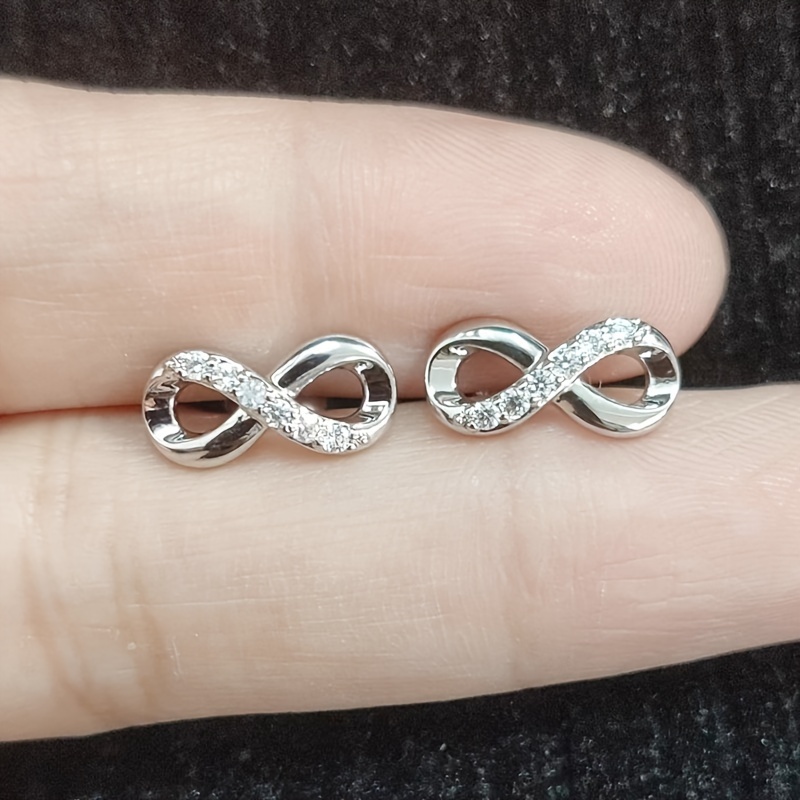 TEMU Aretes De Circonita Cúbica Con Forma De Infinito, Joyería Plateada Para Mujer, 1 Par.