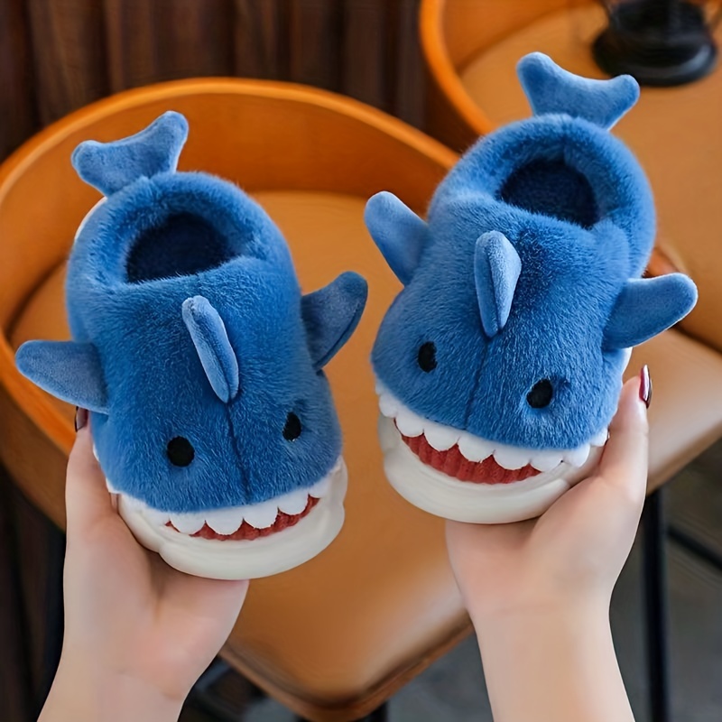 Cartoon Shark Blue Plush Slippers  As Seen On Social • Showcase US