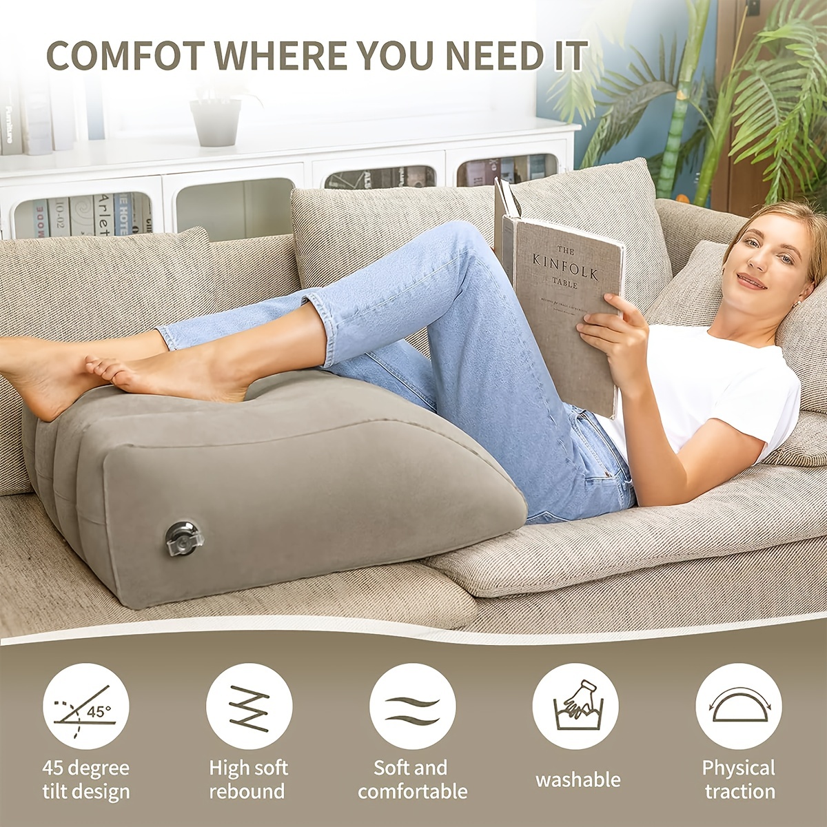 Large Elevating Leg Wedge Pillow for Back Hip Knee Pain Sleeping Reading  Resting