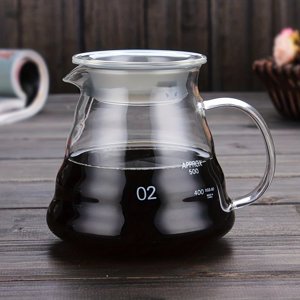 Paperless Glass Carafe with Stainless Steel Filter Reusable Glass Coffee Pot Manual Coffee Dripper with Wood Sleeve for Home Travel (14 oz/400 ml)