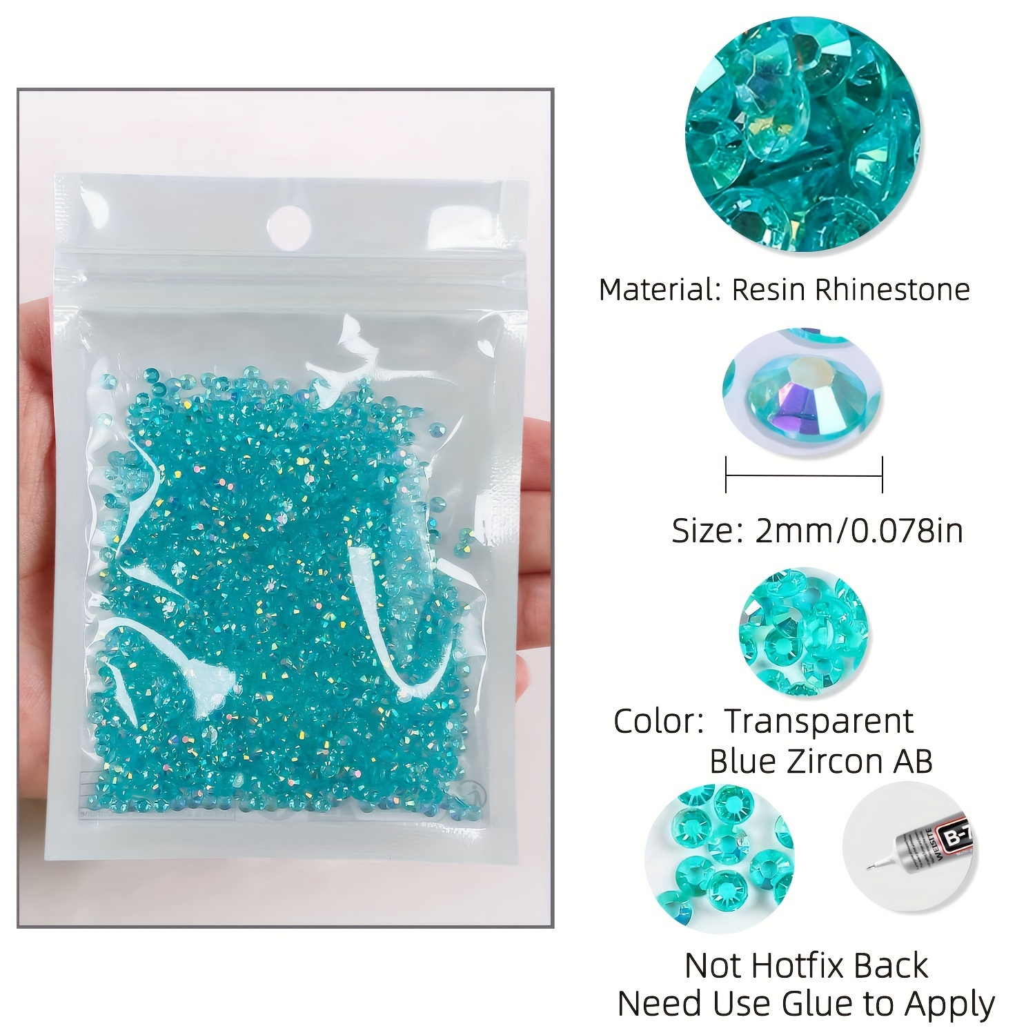 2mm - 6mm Resin Rhinestones Color Non Hotfix Flat Back Glue On