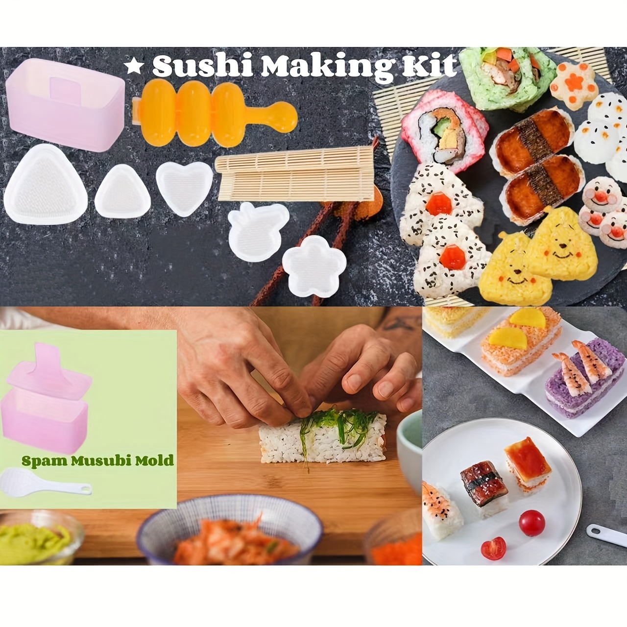 3pcs Sushi Maker Kit, Luncheon Meat Slicer, Triangle Onigiri Mold And  Rectangle Mold With Pusher, For Lunch Box, Bento Box Decorating, Kitchen  Gadgets