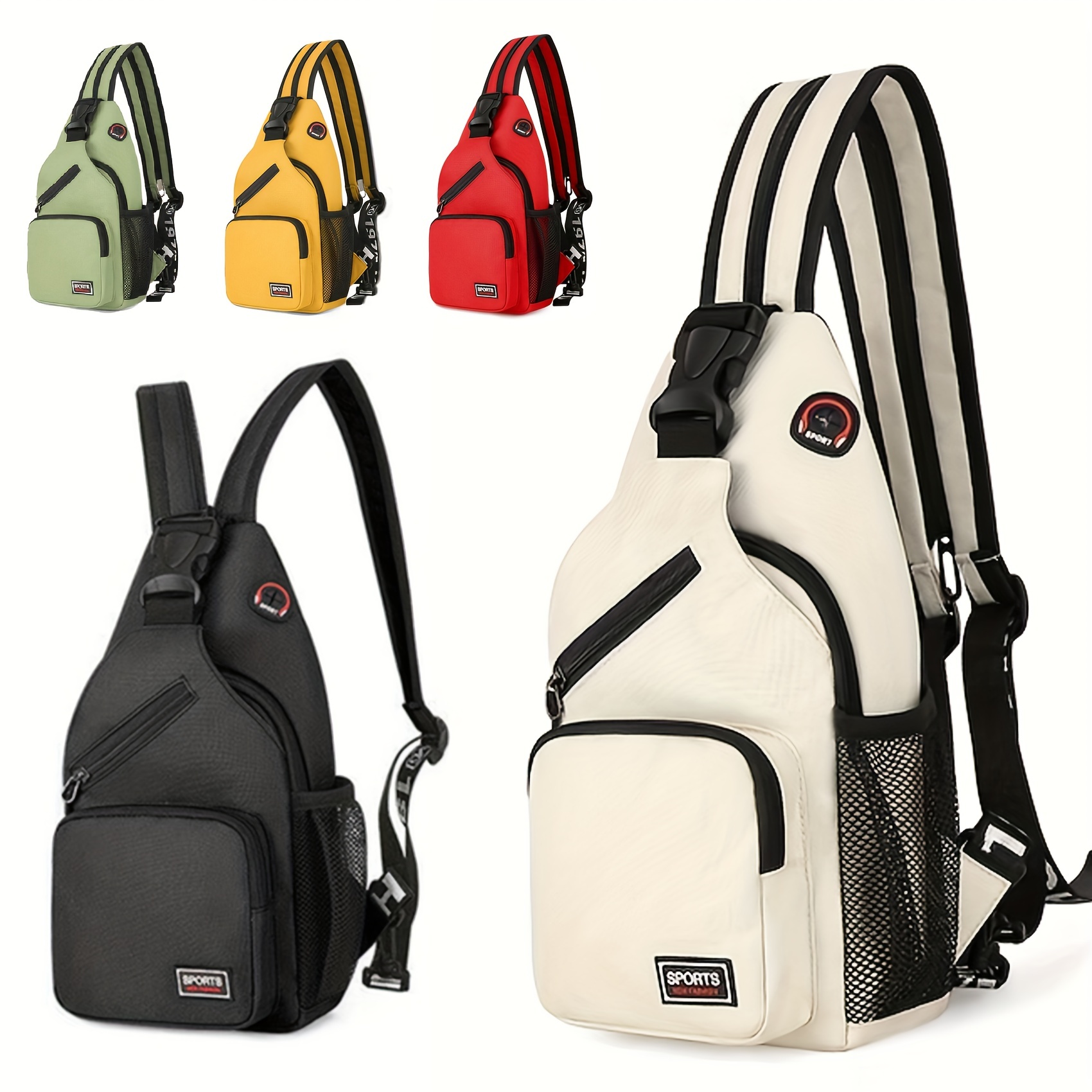 

Multi Pockets Sling Backpack, Casual Nylon Crossbody Bag, Travel Hiking Daypack With Zipper Strap