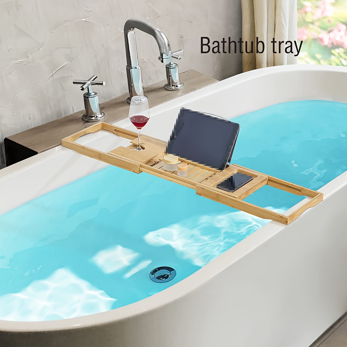  EcoFives Teak Bathtub Tray Caddy - Expandable Bath Tray -  Adjustable Organizer Tray for Bathroom - Luxury Bath Caddy Tub Table,  Bathtub Accessories & Bathroom Gadgets : Home & Kitchen