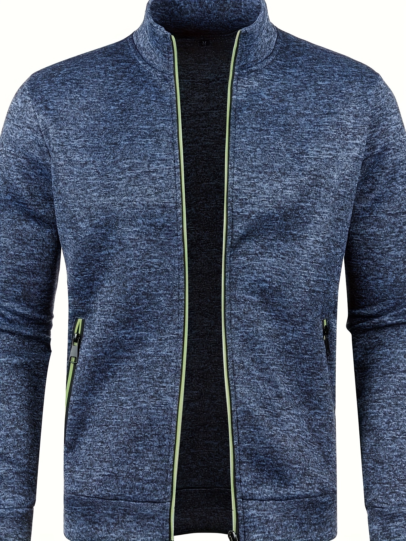 Plus Size Men's Stand-up Collar Zipper Cardigan Color Matching Jacquard Long-sleeved Sweater,Temu