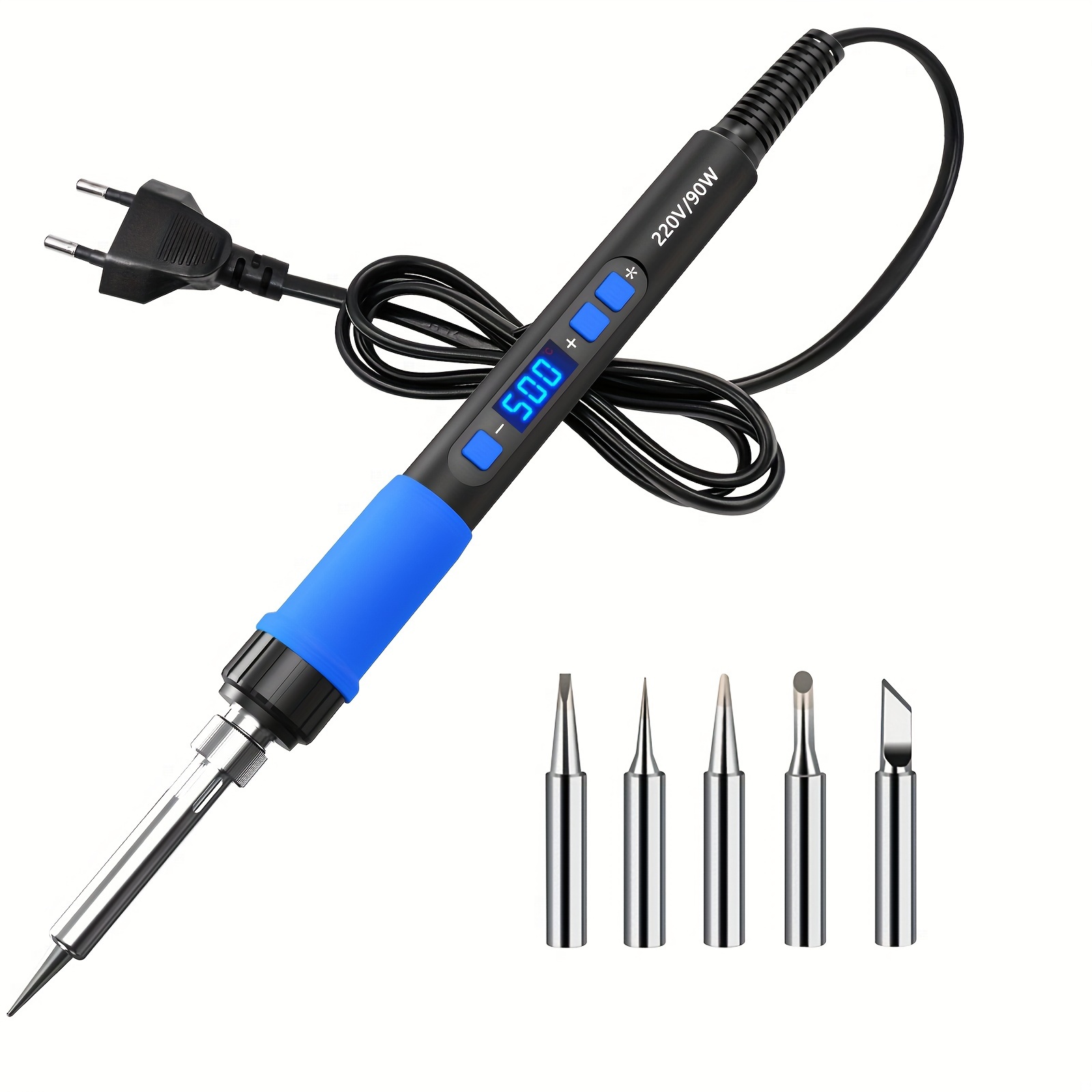 

Soldering Iron Kit, Ilibilib 220v 90w Lcd Digital Display Adjustable Temperature Solder Iron 180 To 500°c, 6-in-1 Thermostatic Rapid Heating Smart Welding Iron Kit For Soldering Diy Repair (blue)