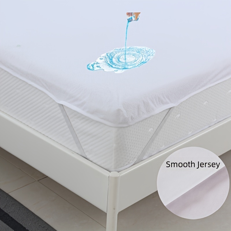 

1pc Mattress Protector, White Waterproof Poly Jersey Mattress Cover, Breathable, Machine Washable, 4 Elastic Bands, Special Design Corner