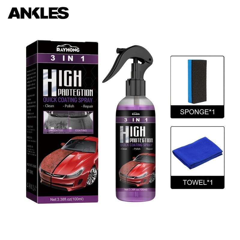3 in 1 Ceramic Car Coating Spray, 3 in 1 High Protection Quick Car Coating  Spray, Plastic Parts Refurbish Agent, Fast-Acting Coating Spray,Waterless