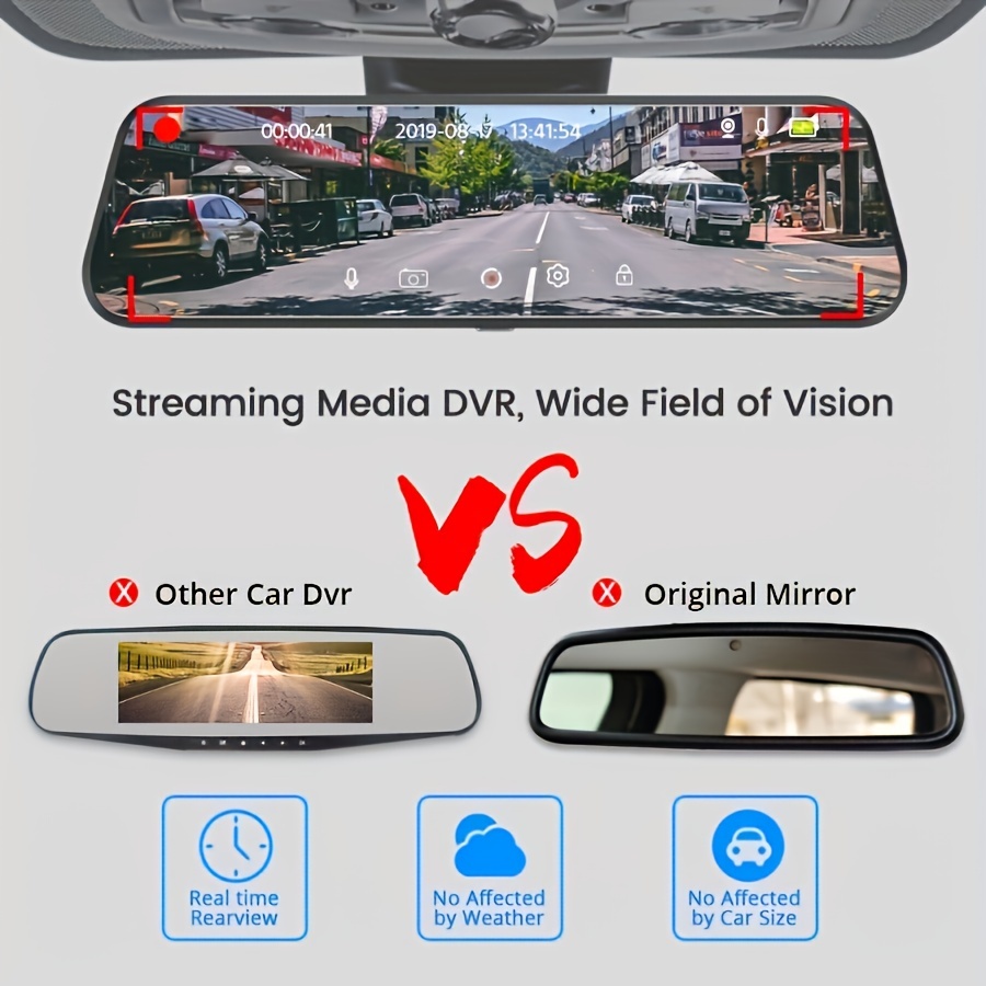 10Mirror Dash Cam Front And Rear,1080P Touch Screen Car Rearview  Camera,G-sensor,night Version, Loop Recording, 24/7 Parking Monitor，32GB  Card Free