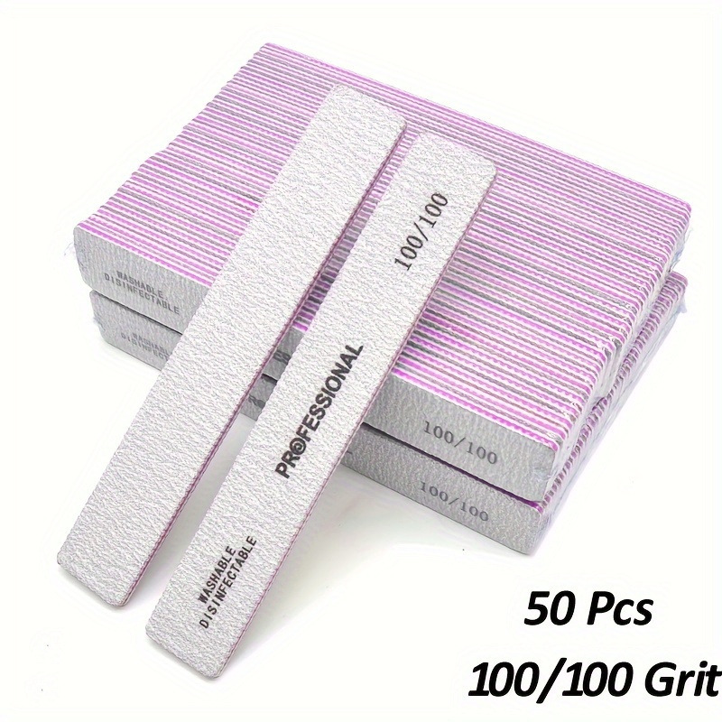 Image of Set Of 50 Professional Nail Files For Square Nails, Featuring Double-sided Sandpaper With Of 80, 100, And 180, Ideal For Manicure Salons