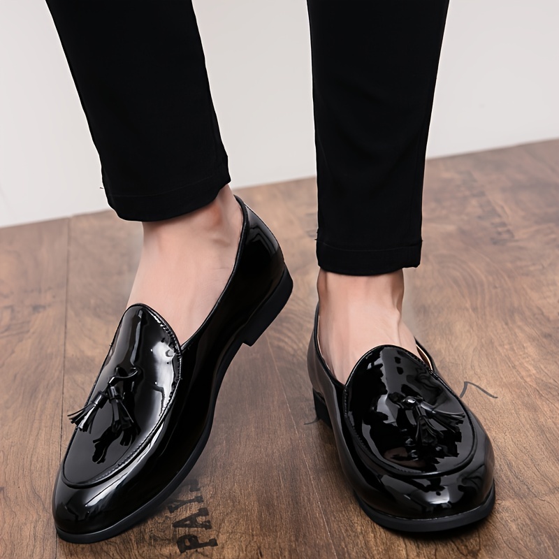 Mens Black Loafer Patent Leather Tasseled Classic Slip-On Wedding Suit Men  Shoes