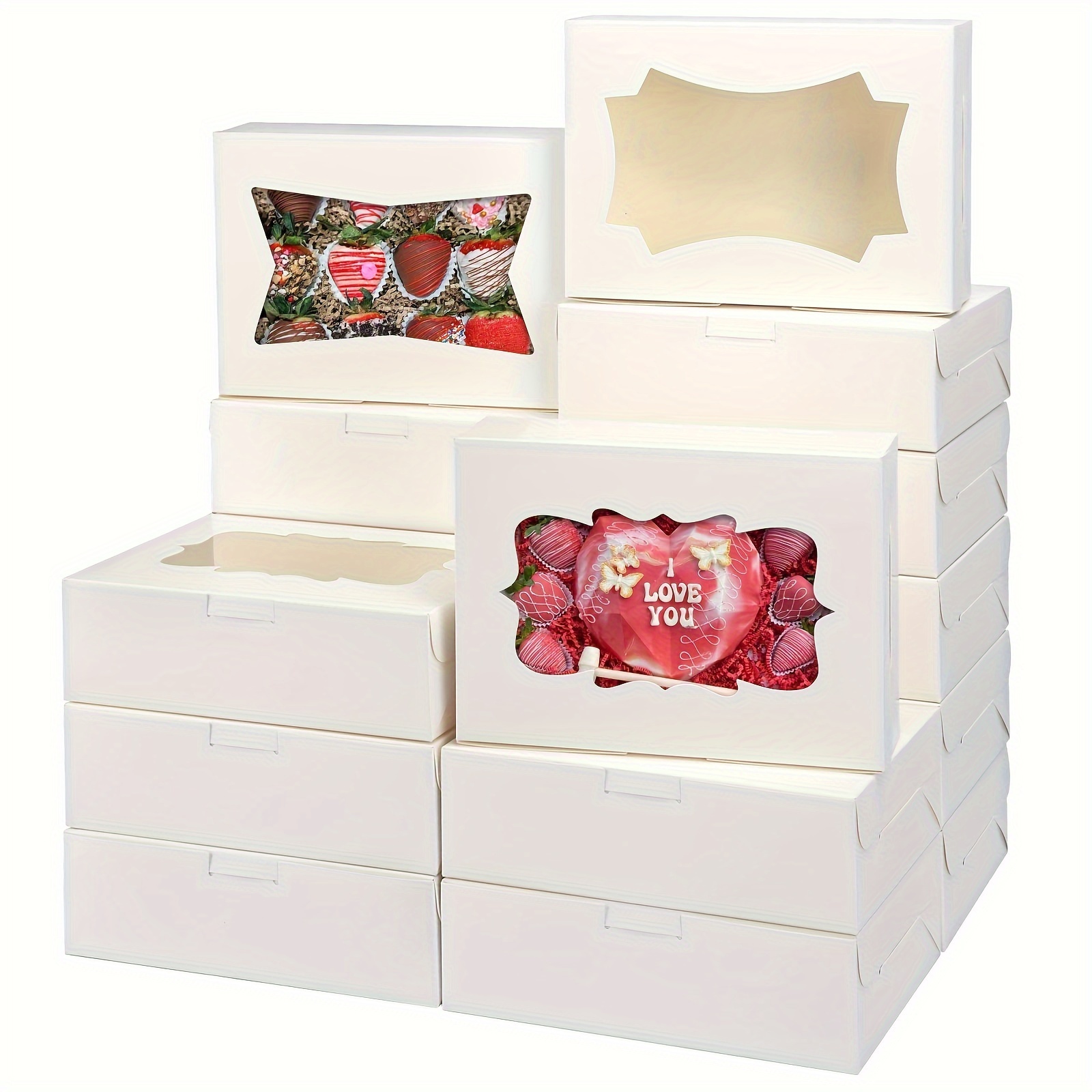 Paquete de 50 mini cajas individuales individuales para cupcakes blancos de  3 pulgadas con ventana en forma de corazón, caja de papel pequeña para