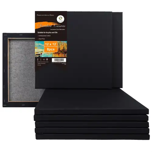 PHOENIX Black Canvas Panels 5x7 inch 6 Pack 100% Cotton Flat