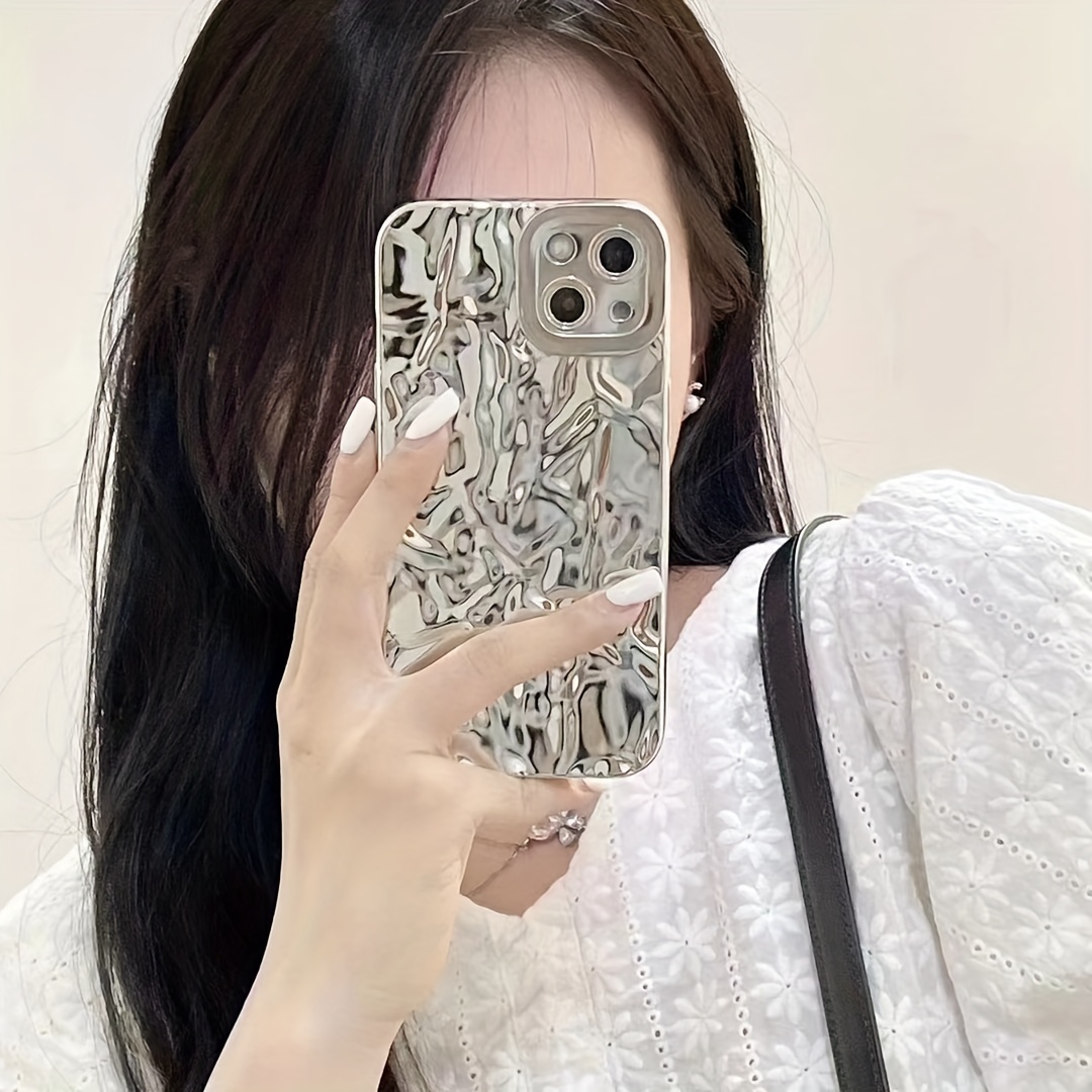 Compatible for iPhone 14 Pro Max Case Cute Luxury Designer Tin Foil Pleated  Phone Cover for Women Electroplated Sparkly Silicone Protective Slim Fit