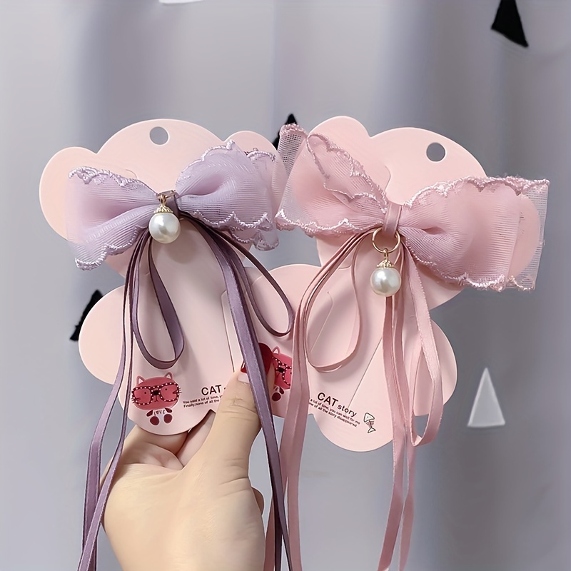 Girls Elegant Sweet Ribbon Lace Bow Hair Clips Decorative - Temu