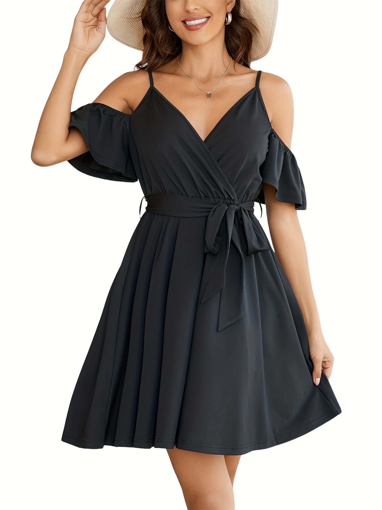 off the shoulder dress solid casual dress - Temu