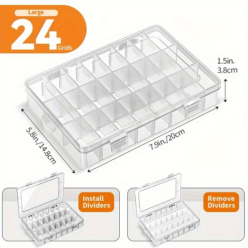 Large 24 Grids Plastic Organizer Box Adjustable Dividers,Clear