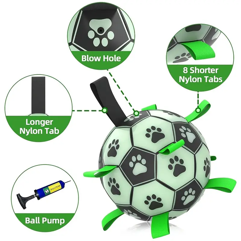 Dog Toys Soccer Ball With Grab Tabs. Interactive Dog Toys For Tug