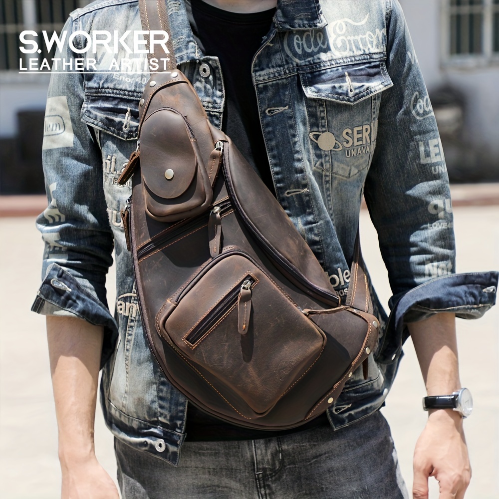 Casual Vintage Leather Mens Small Side Bag Small Messenger bag Small  Crossbody Bag For Men