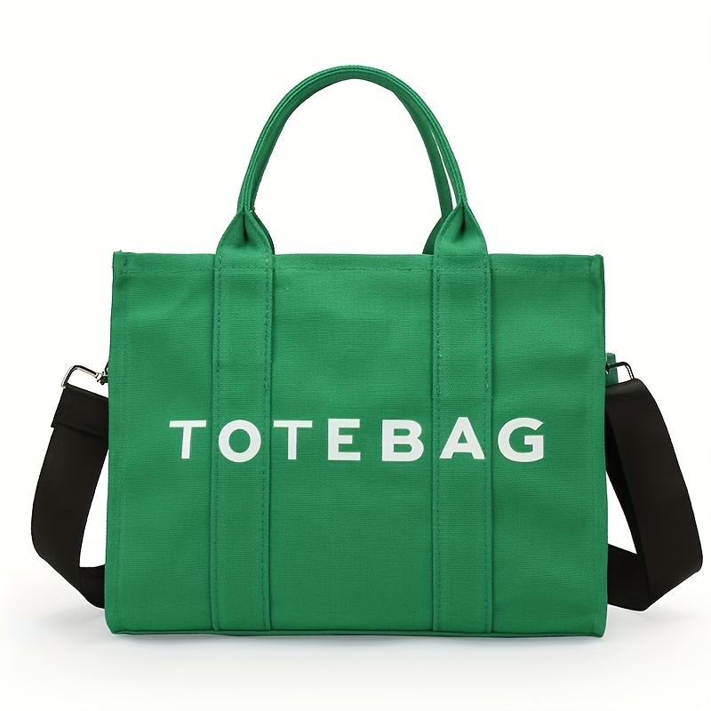 New Green Canvas Bag Simple Letter Pattern Tote Bag Large-Capacity