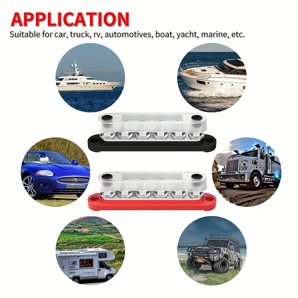  Power Distribution Block,250A 12V Marine Bus Bar,Battery Busbar  Terminal Block,4 x 5/16 Posts with Cover Negative & Positive,6 x M8 Screws  Terminals,Max 48V for Automotive Car RV Boat Solar System 