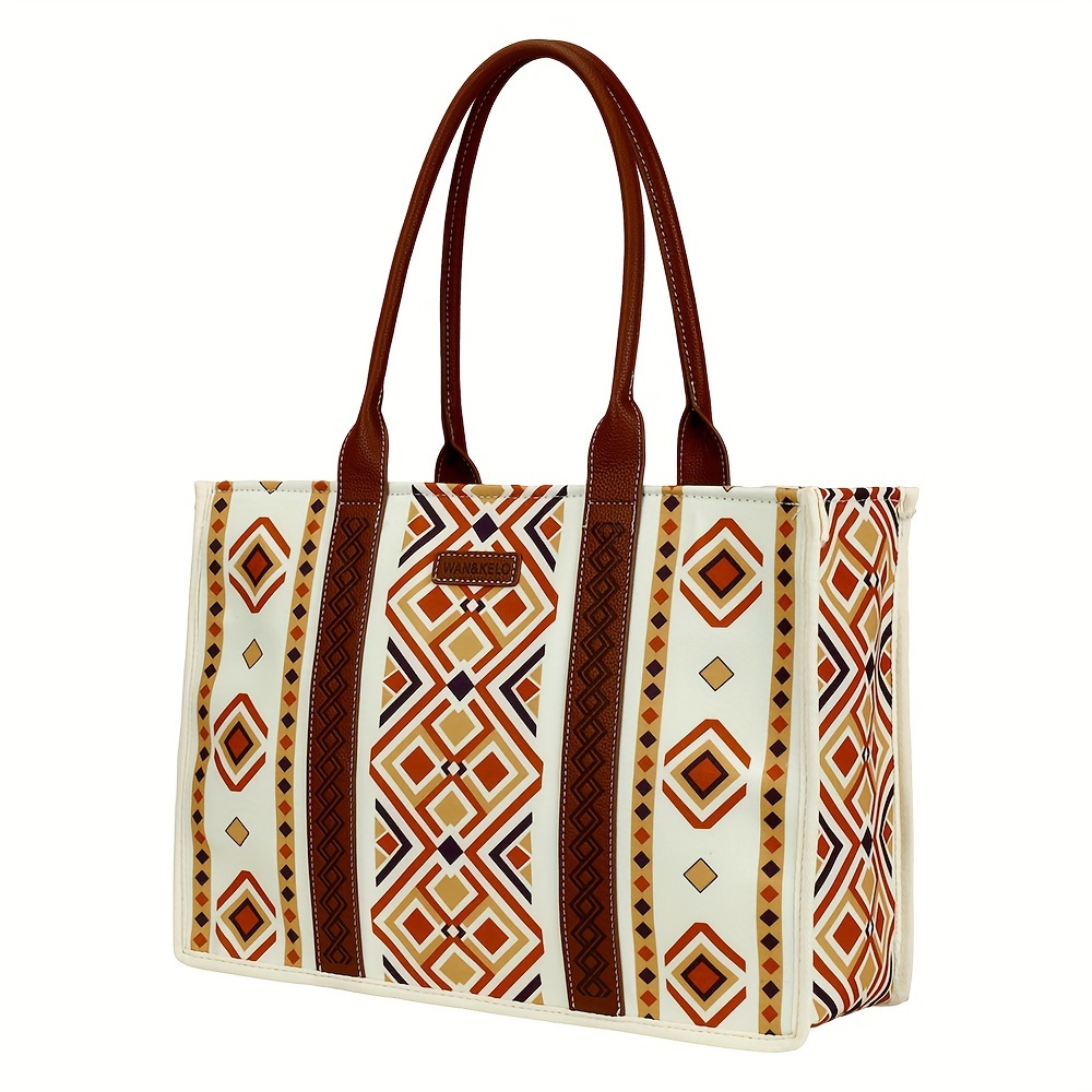 Vintage Large Capacity Tote Bag, Classic Geometric Pattern Shoulder Bag,  Women's All-match Handbag - Temu