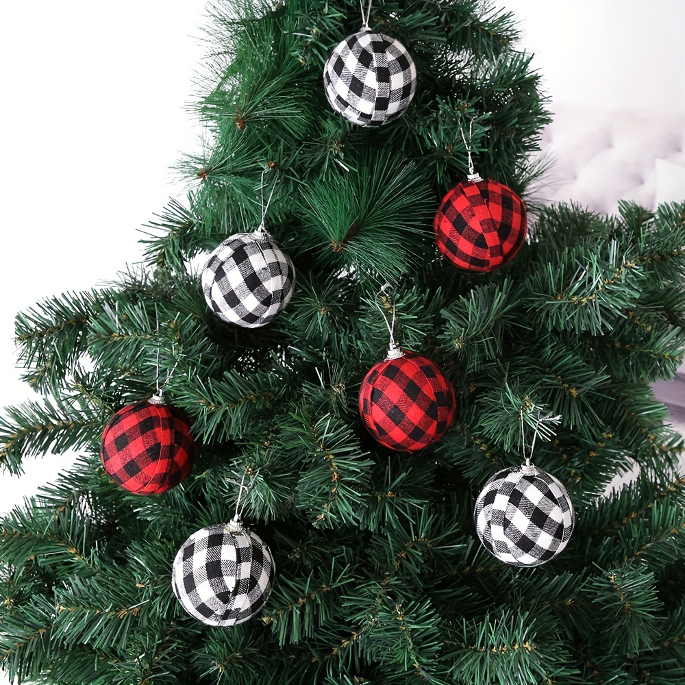 

Set, Christmas Tree Ornaments, Black & White Checks And Red & Black Checkered Xmas Balls, Holiday Decor, Home Room Decor