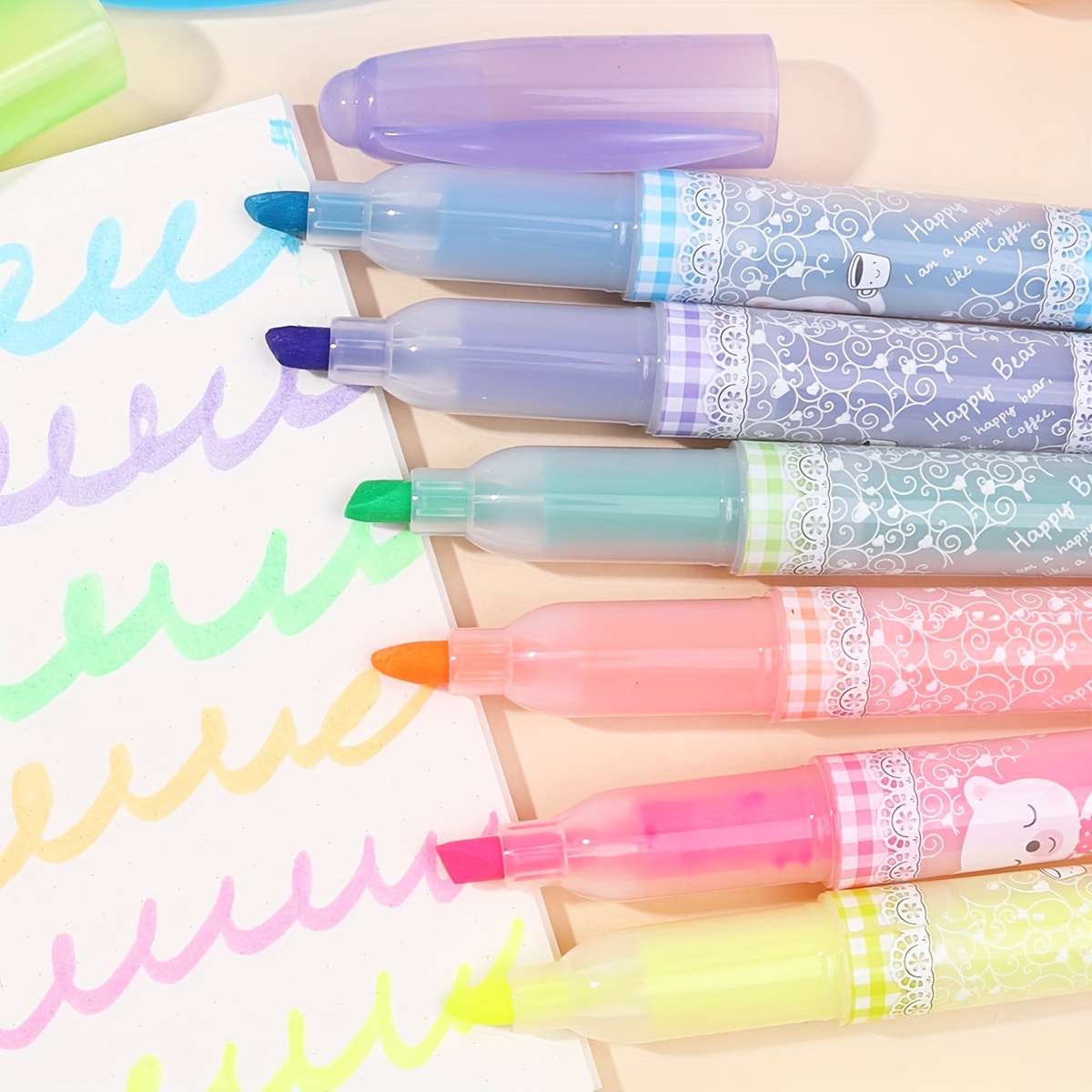 6pcs Study Things Mild Color Highlighter Marker Pens Set Stationery Pattern  Spot Liner for Drawing Office