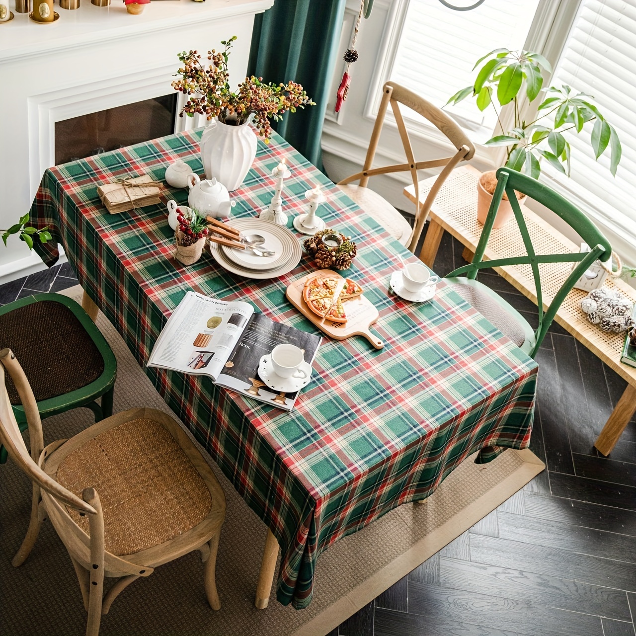 Plaid Printed Leather Tablecloth Home Restaurant Decor Christmas