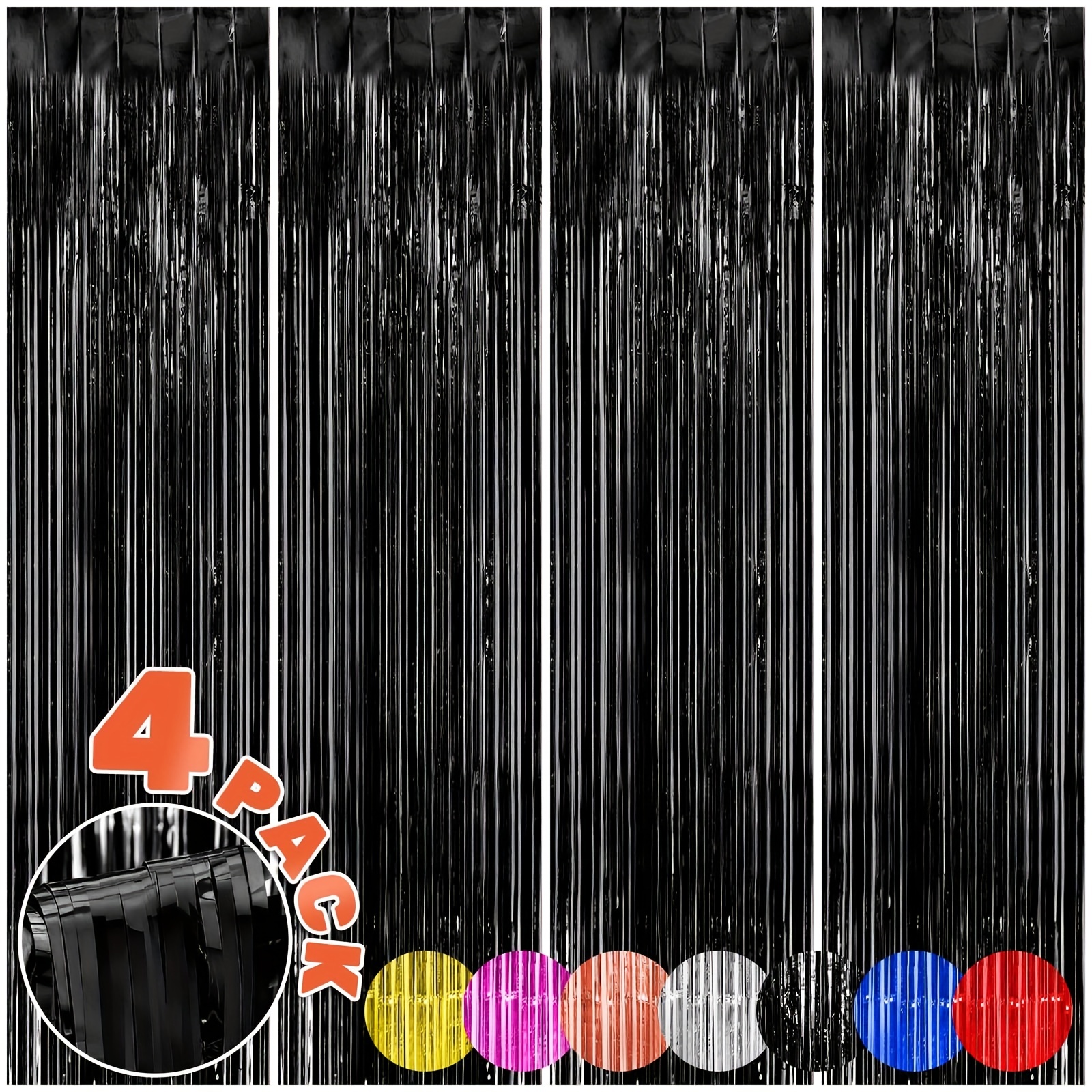 Black and Gold Foil Fringe Curtain,Tinsel Metallic Curtains Photo Backdrop  Streamer Curtain for New Year Birthday Party Supplies