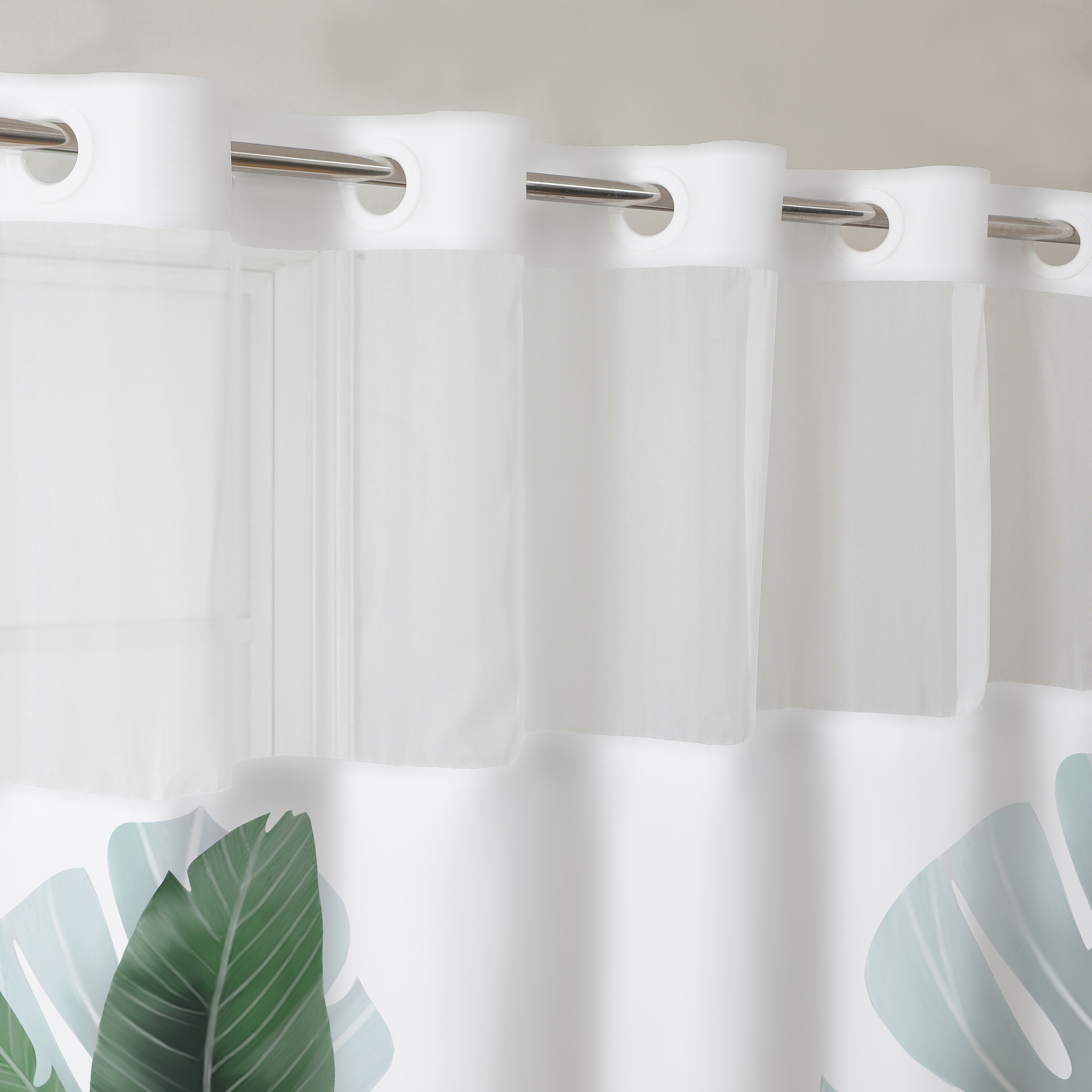 Leaves Print Shower Curtain Snap In Liner No Hook Shower - Temu