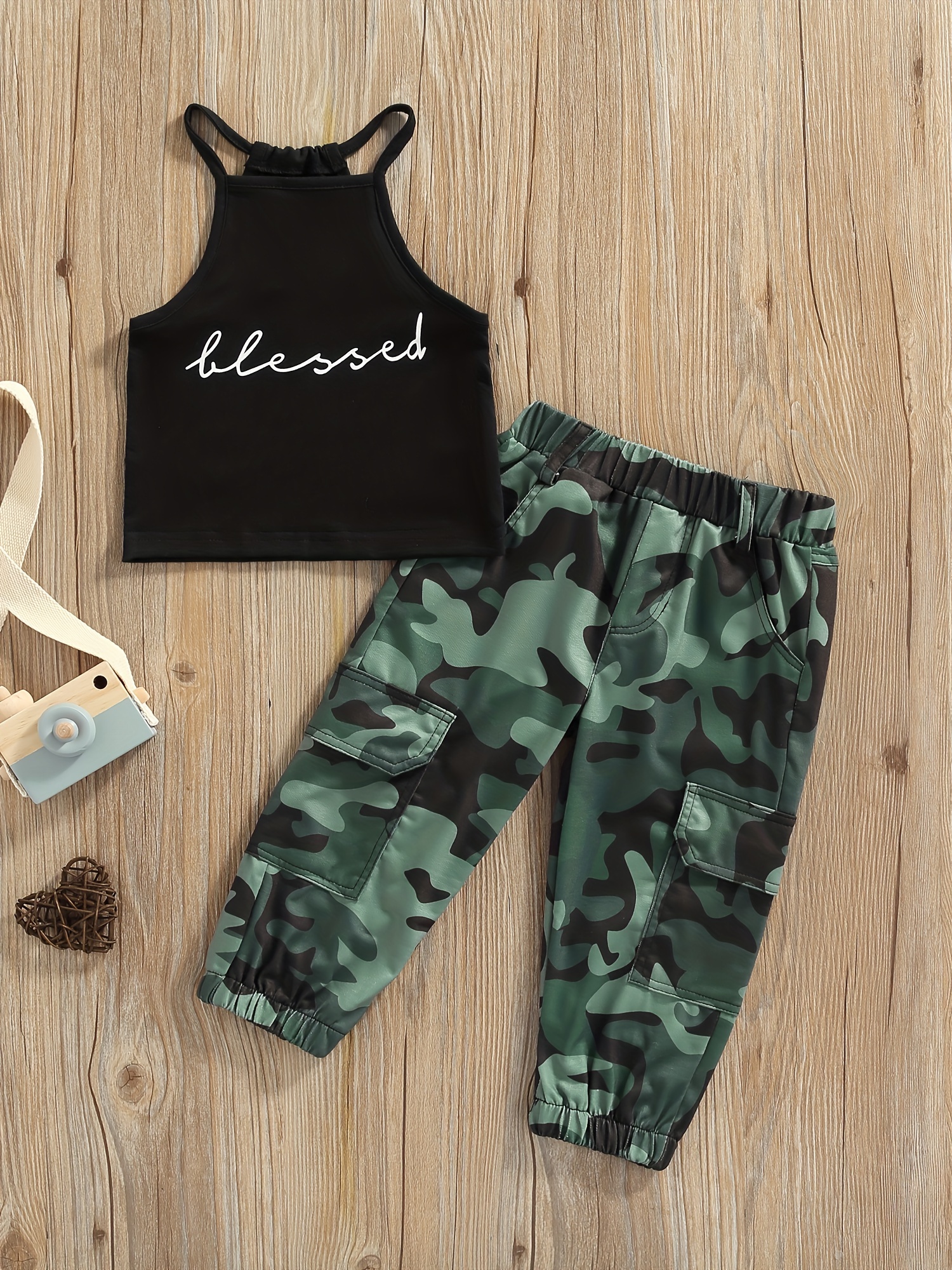 Baby Girl's Stylish Outfit blessed Print Crop Top Camo - Temu