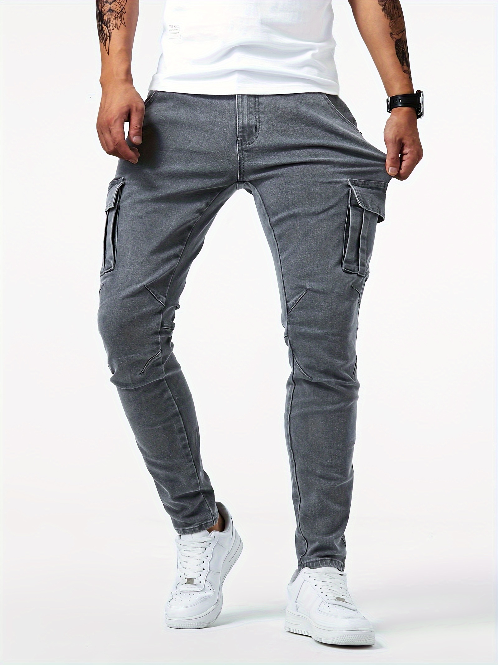 Men's Plus Stretch Skinny Cargo Pocket Detail Jean In True Black