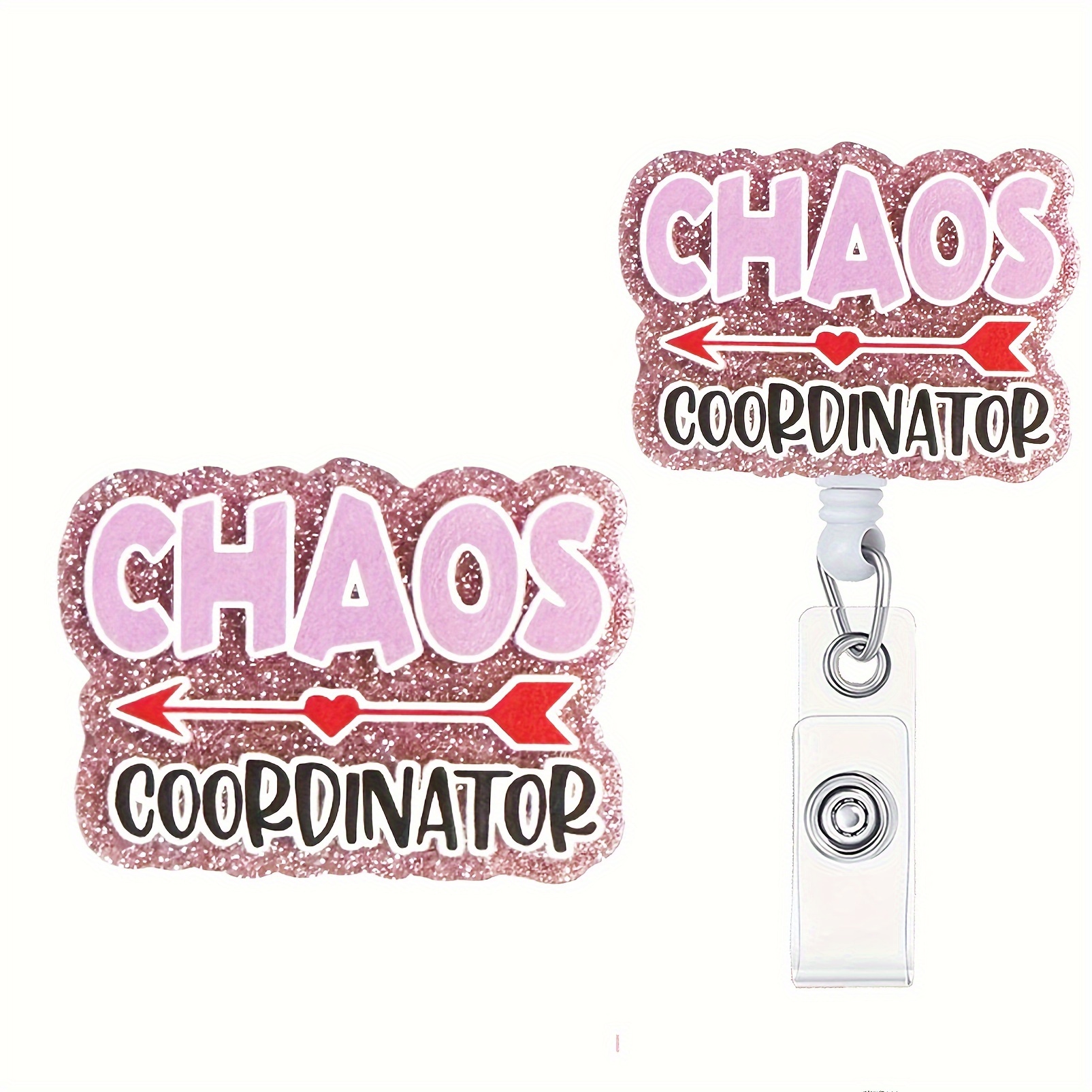 

1pc Nurse Retractable Badge Reel With Clip Chaos Coordinator Id Badge Holder Cute Badge Funny Glitter Badge Reel Gift For Rn Lpn Cna Nurse Doctor Assistant Medical Staff