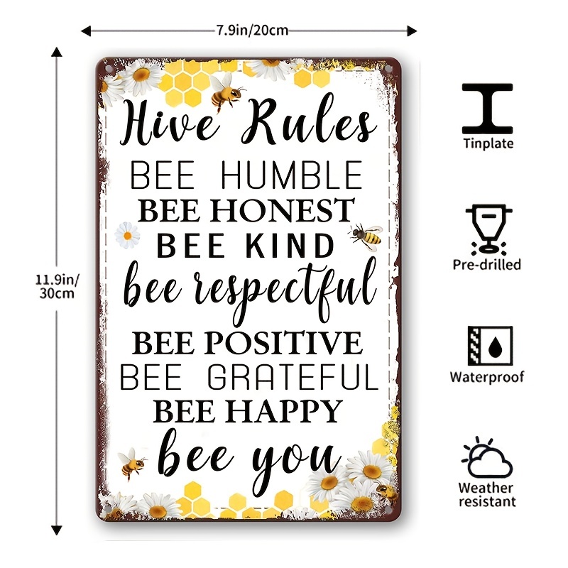 1pc Bee Garden Decor Bee Hive Rules Sign For Home Honey Bee Decorations  Hive Rules Signs Bumble Metal Tin Signs Bees Kitchen Wall Decor Outdoor  Beehive Decoration Bee Hive Classroom Decor 12x8