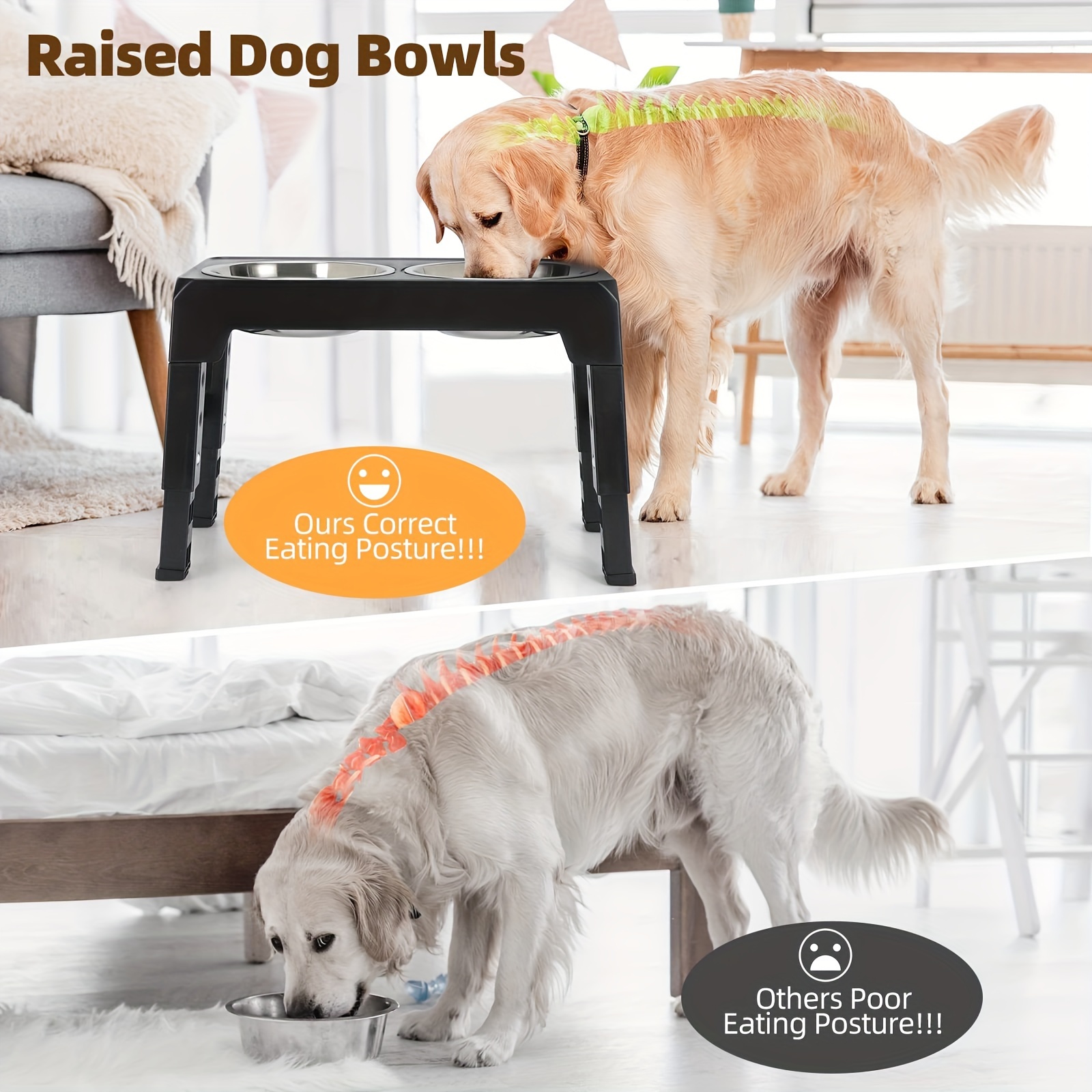 Elevated Dog Double Bowls With Height Adjustable Plastic - Temu