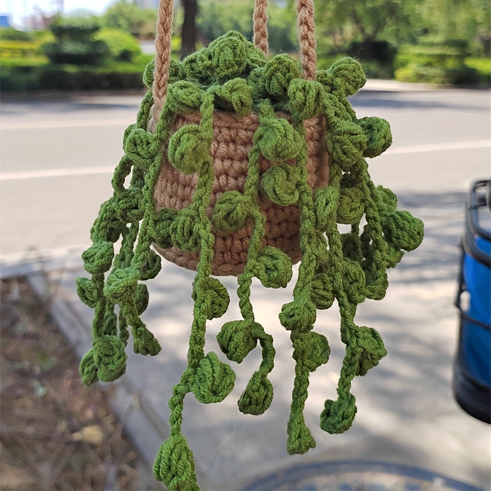 Cute Potted Plant Crochet Hanging Basket Car Decoration - Temu