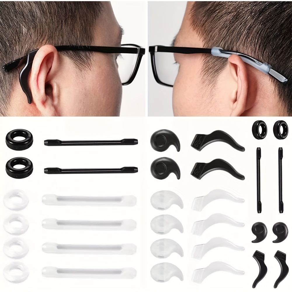  Kissral Soporte antideslizante para lentes, 24 pares de  retenedores de lentes de silicona, cómodo agarre antideslizante para gafas,  puntas de patillas para niños y adultos, ganchos de agarre para lentes de