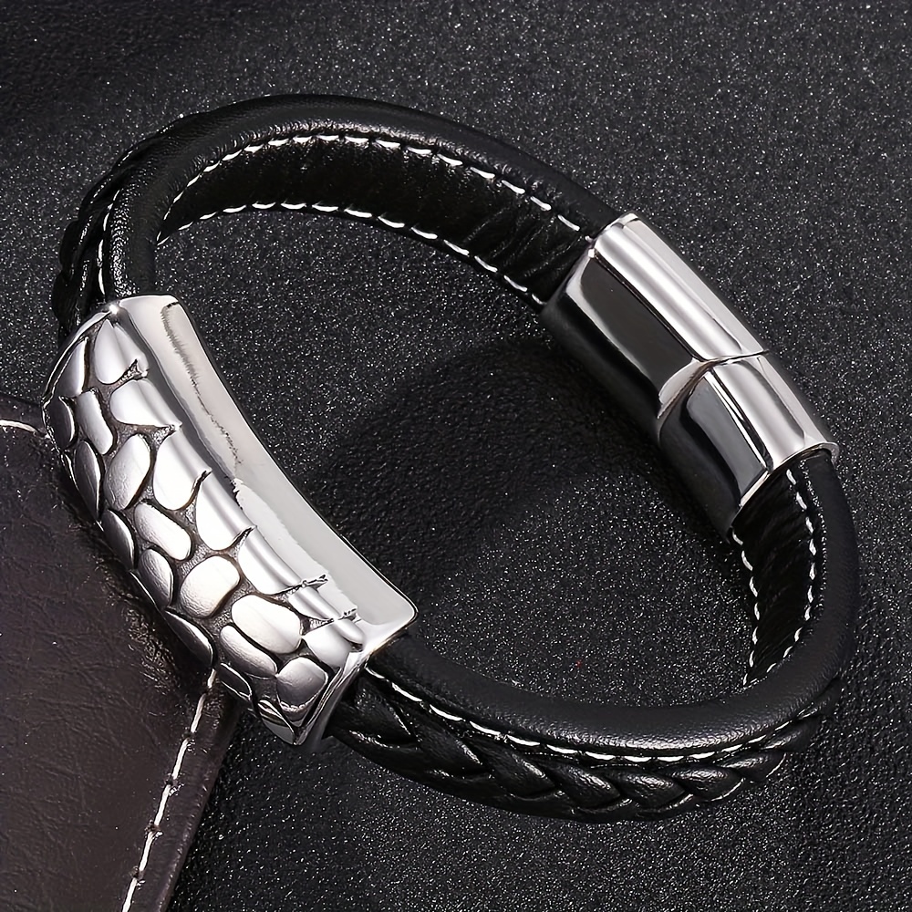 Leather Punk Bracelet Chain Style Magnet Buckle Stainless - Temu United ...