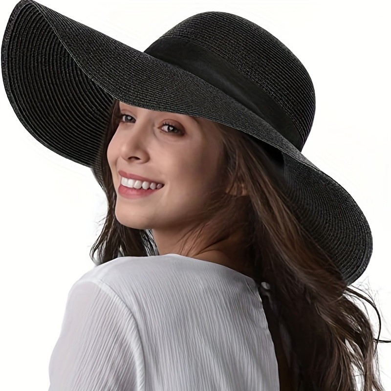 Women's Foldable Floppy Sun Hat Wide Brim UV Protection Straw Hat Solid