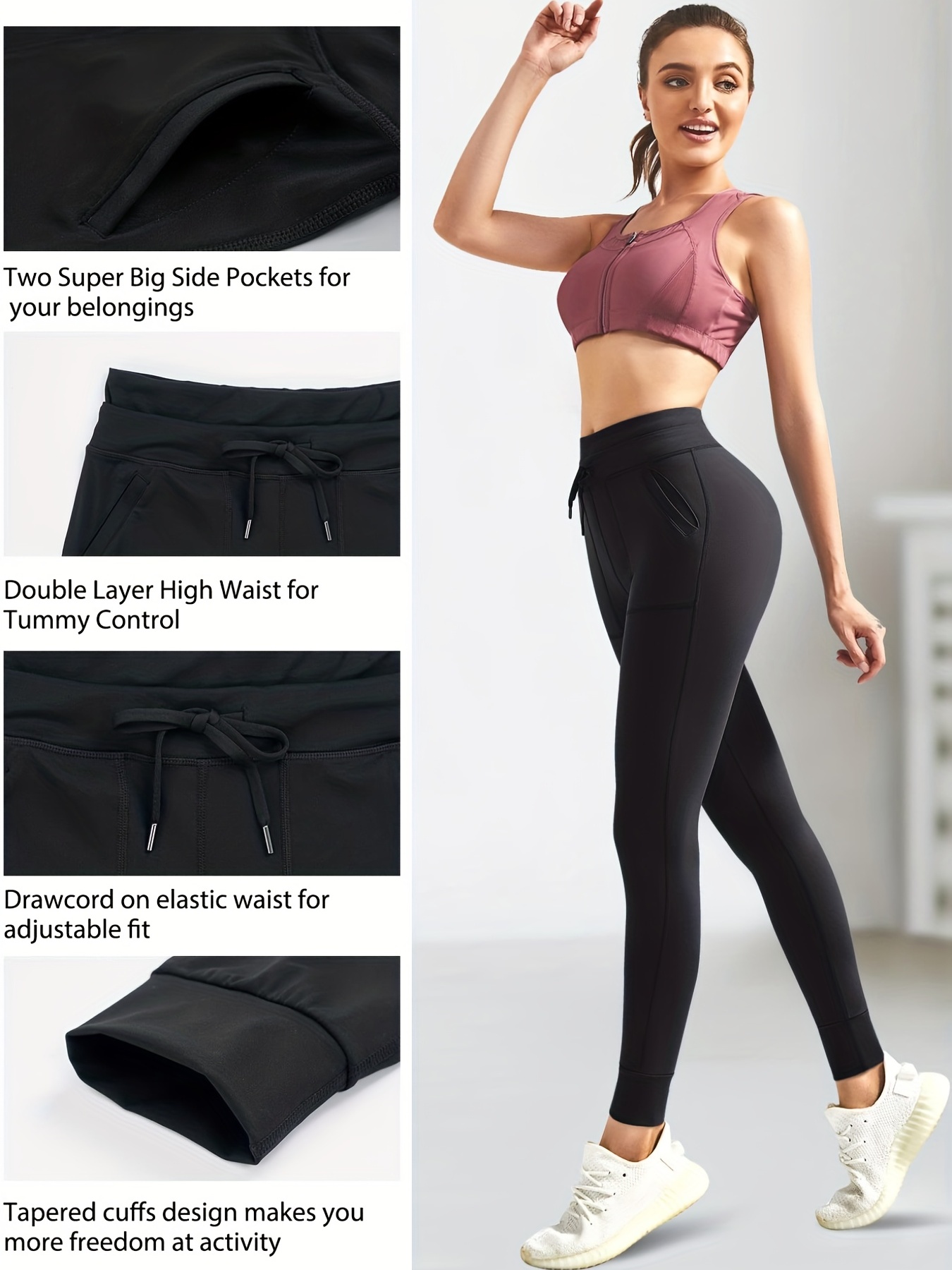 Adore Women Yoga Pants High Waist Fitness Running Leggings Sport Quick Dry  Workout Leggins With Pocket 2060-Black