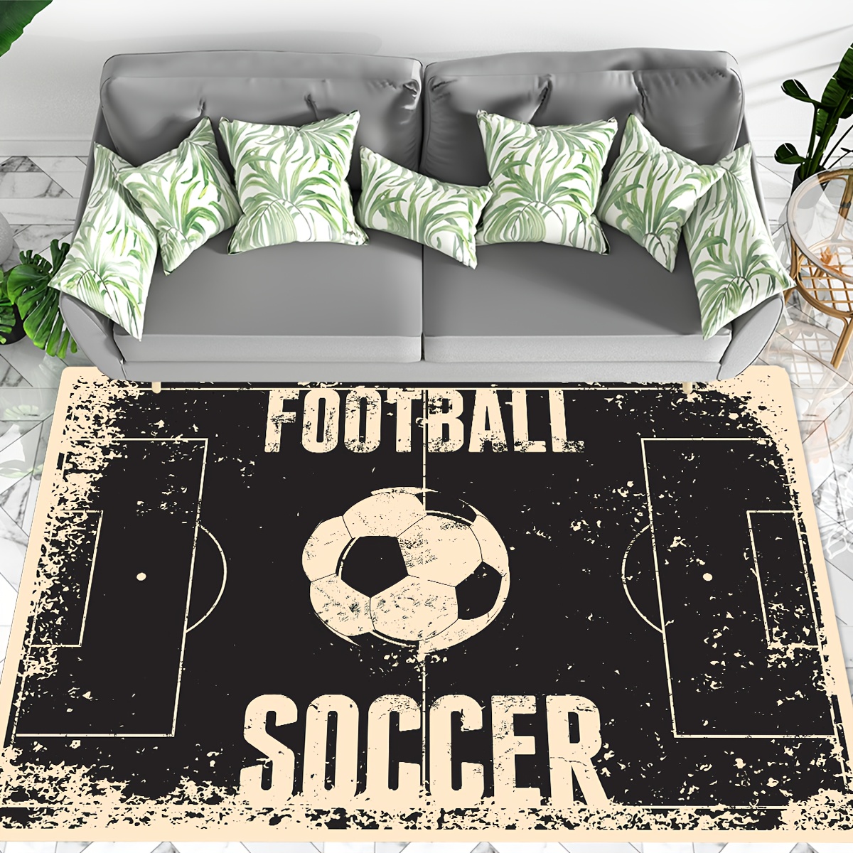  Alfombra de fútbol visual 3D, alfombra de campo de fútbol con  temática deportiva de fútbol, impresión 3D de fuego de agua, alfombra  decorativa para dormitorio, sala de estar, decoración del hogar (
